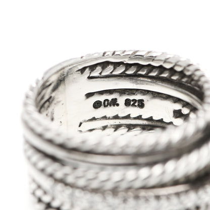 David Yurman Sterling Silver 14K White Gold Diamond 11mm Wide Crossover Cable Ring 49 4.75 4 of 4