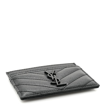 Saint Laurent Grain De Poudre Matelasse Chevron Monochrome Monogram Credit Card Case Black 4 of 11