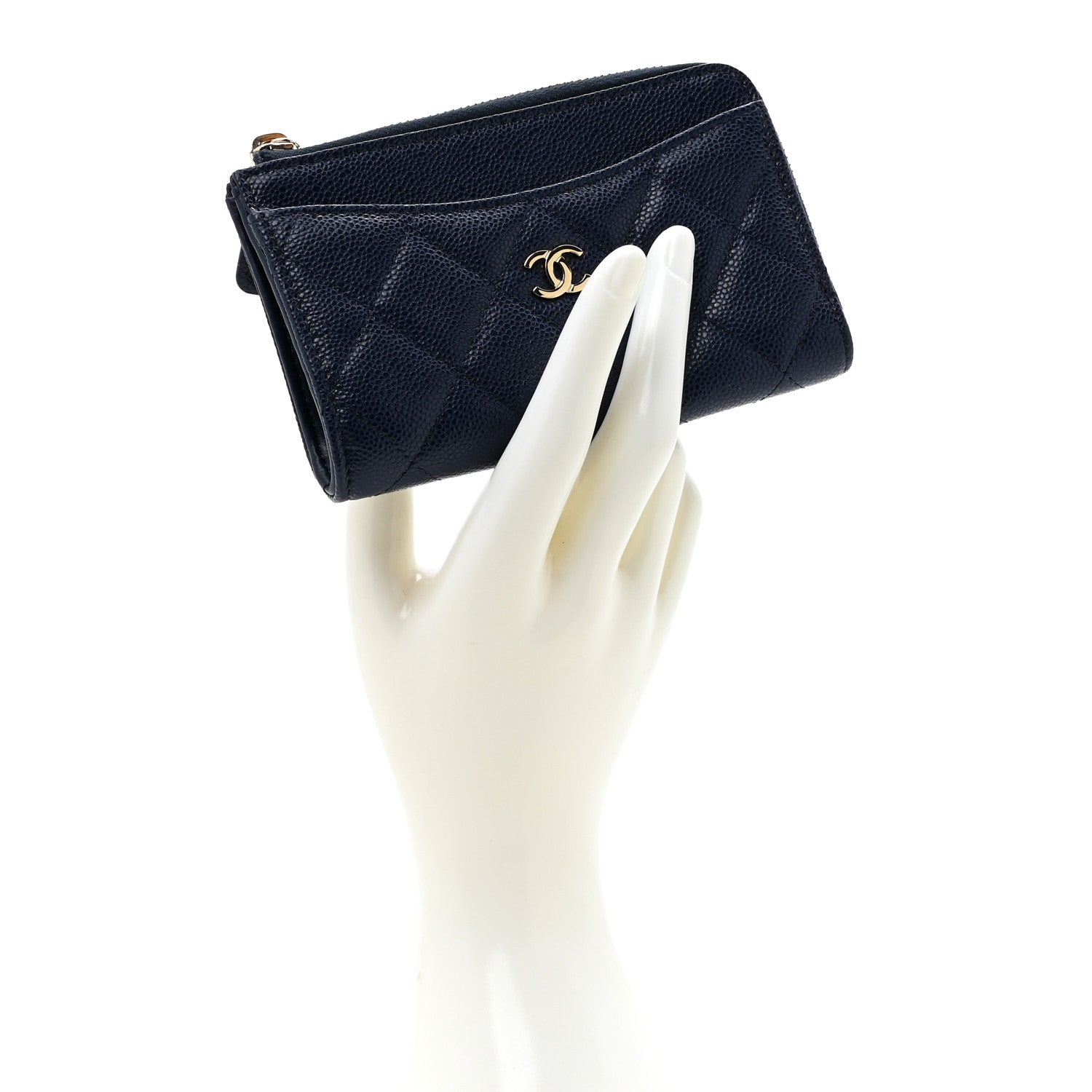 Chanel Caviar Quilted CC Zip Around Card Holder Navy 2 of 7