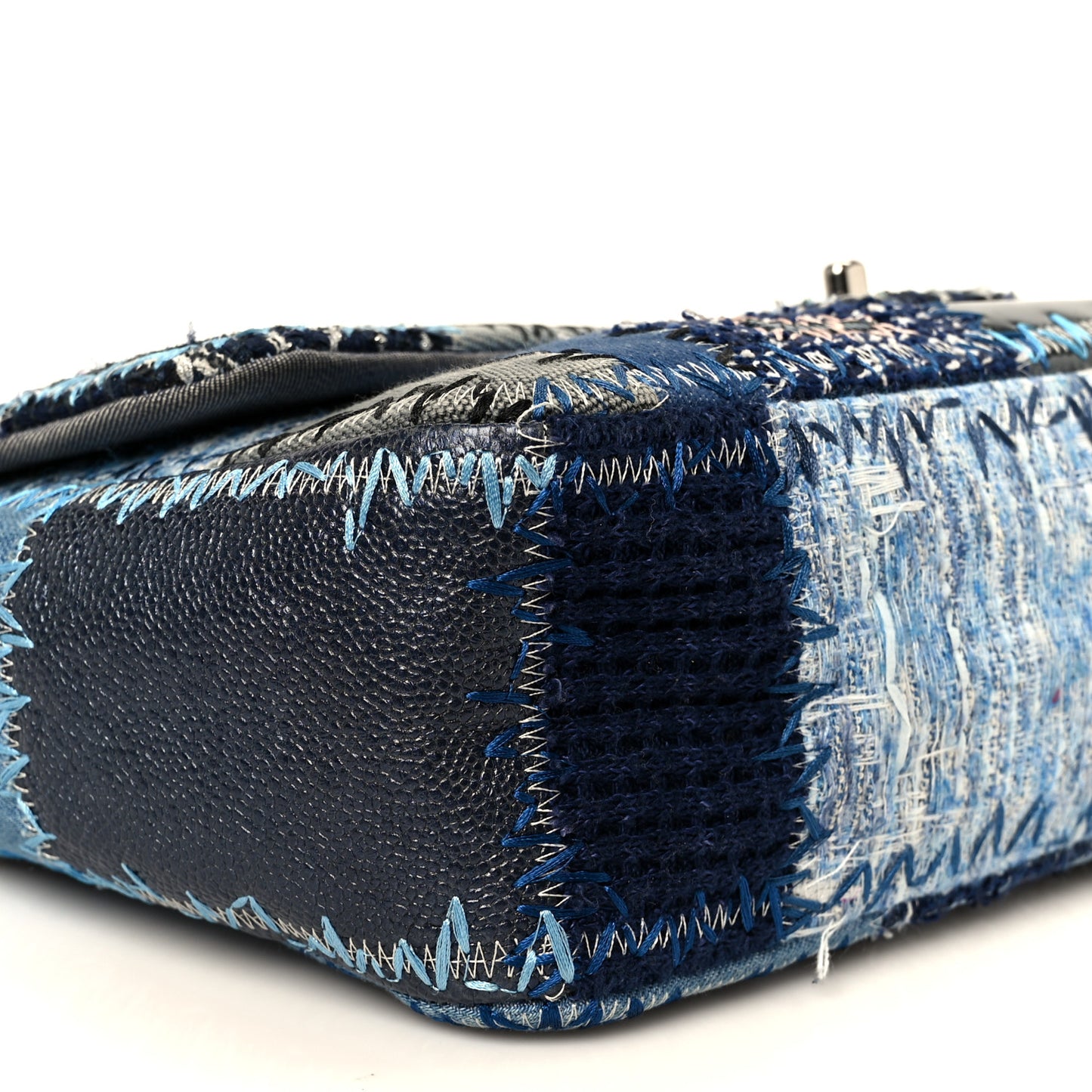 Denim Tweed Patchwork Jumbo Single Flap Blue