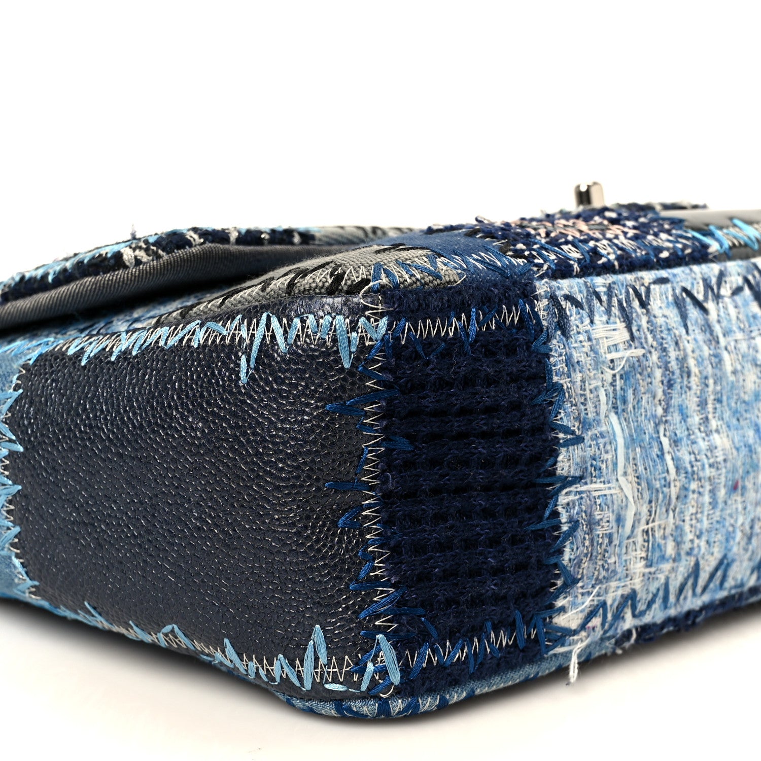 Chanel Denim Tweed Patchwork Jumbo Single Flap Blue 10 of 11