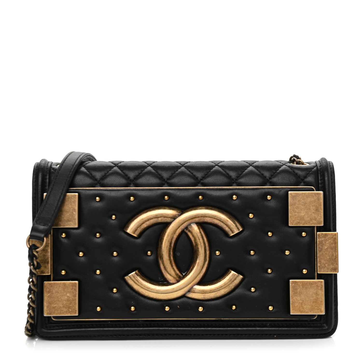 Chanel Lambskin Quilted Horizontal Boy Brick Studded Flap Black 1 of 15