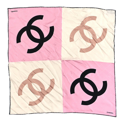 Chanel Silk Twill Hair Scarf Pink Ecru Beige 1 of 5