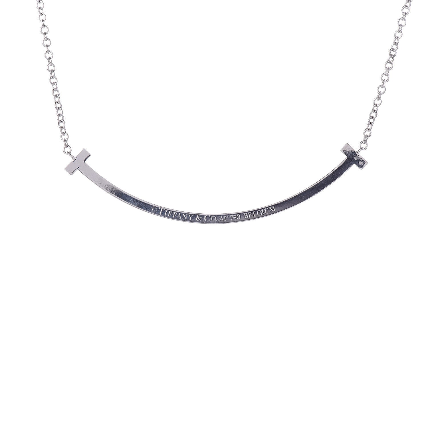Tiffany 18K White Gold Diamond Small T Smile Pendant Necklace 5 of 7