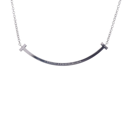 Tiffany 18K White Gold Diamond Small T Smile Pendant Necklace 5 of 7