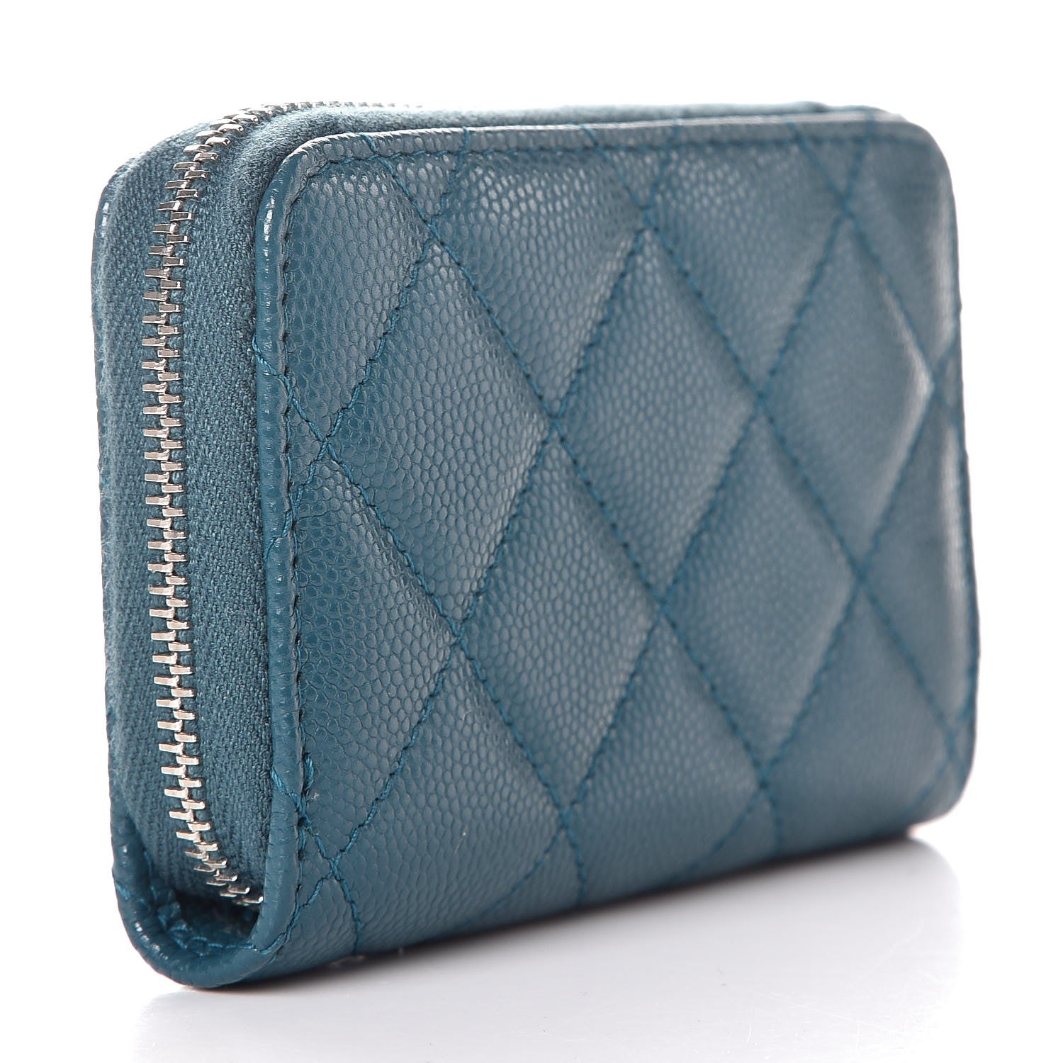 Chanel Caviar Quilted Zip Coin Purse Dark Turquoise 3 of 8