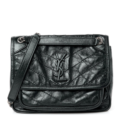 Saint Laurent Crinkled Calfskin Matelasse Monogram Baby Niki Chain Satchel Black 1 of 11