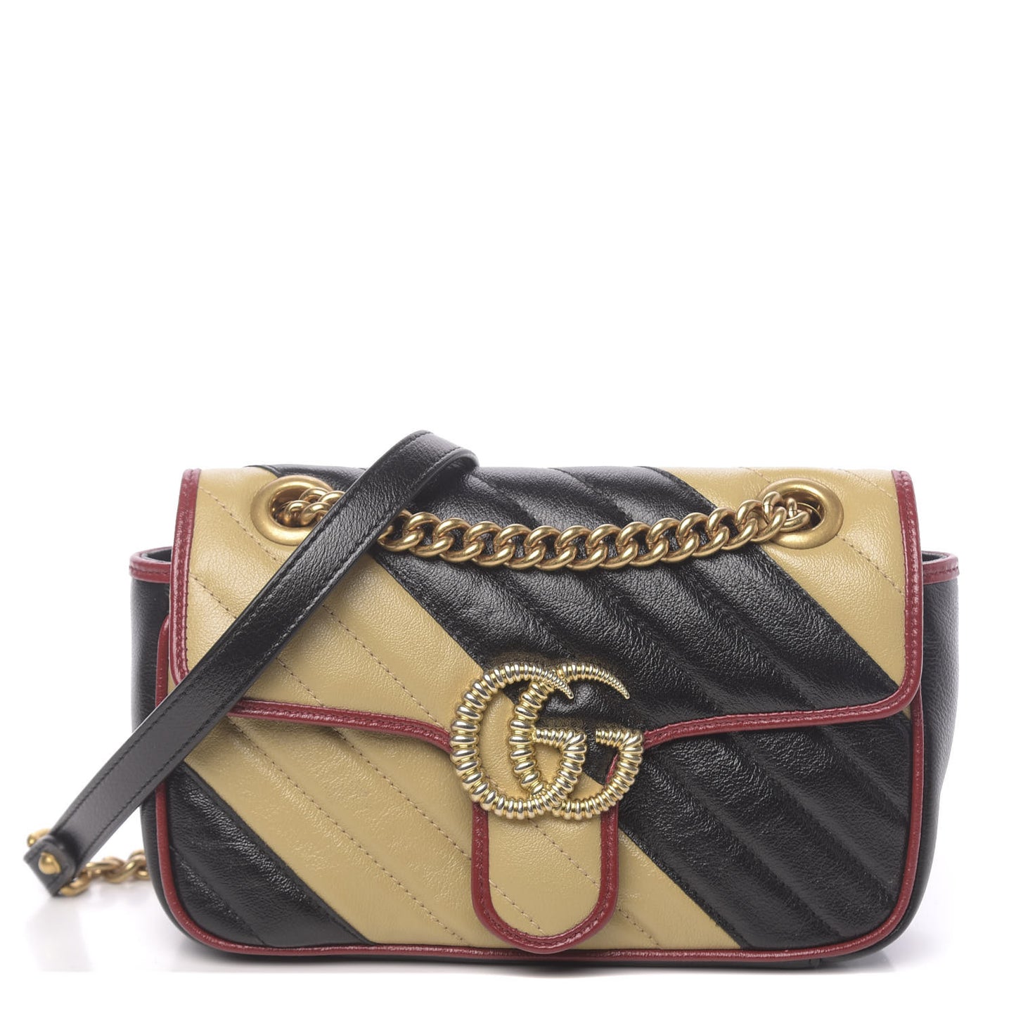 Azalea Calfskin Matelasse Diagonal Patchwork Mini Torchon GG Marmont Shoulder Bag Black Beige Romantic Cerise