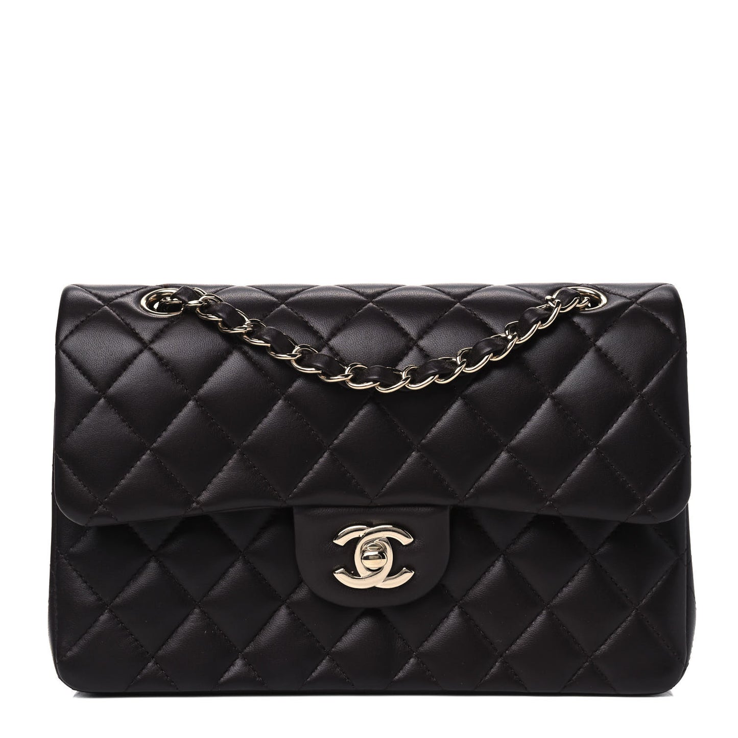 Lambskin Quilted Small Double Flap Dark Brown