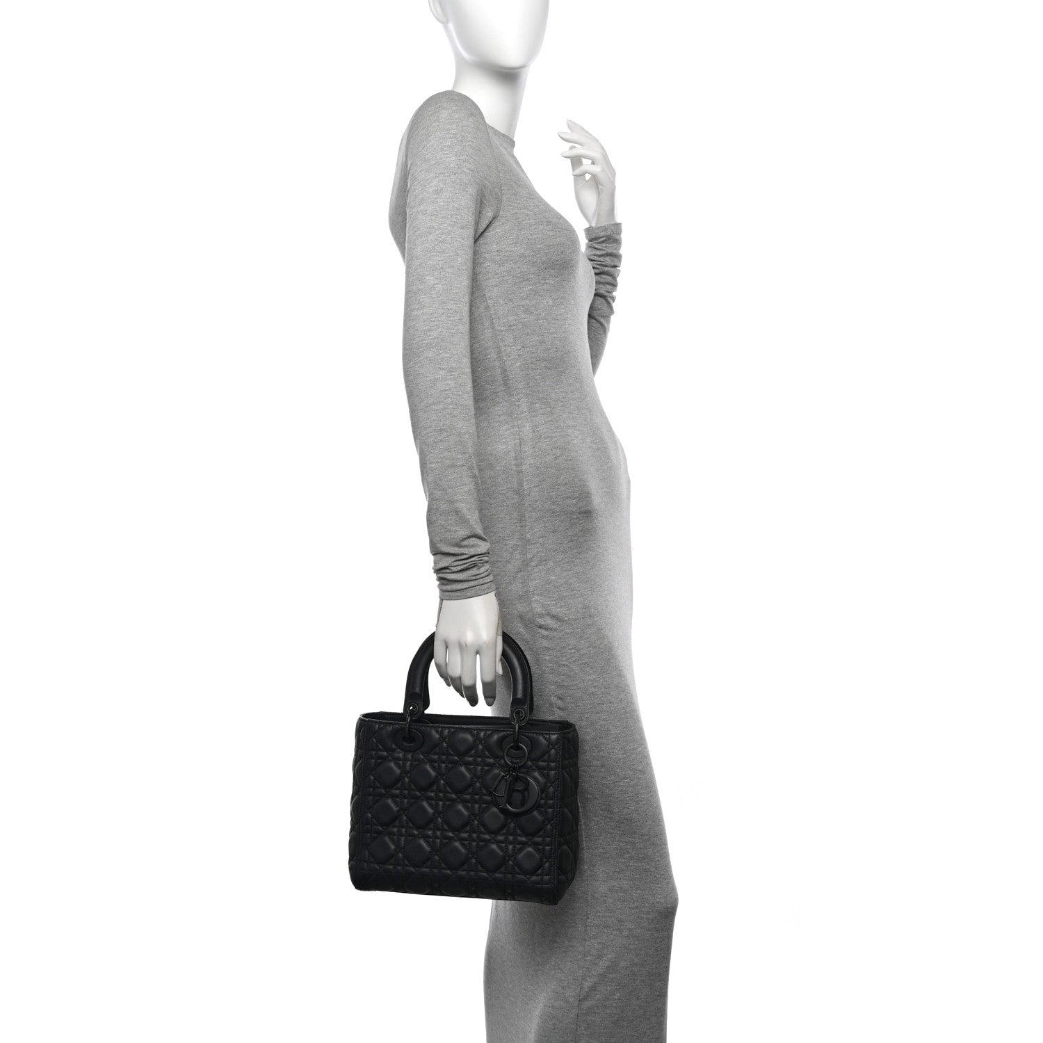 Christian Dior Ultra Matte Calfskin Cannage Medium Lady Dior Black 2 of 14