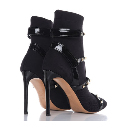 Valentino Garavani Knit Patent Rockstud Bodytech 105mm Ankle Boots 39 Black 4 of 8