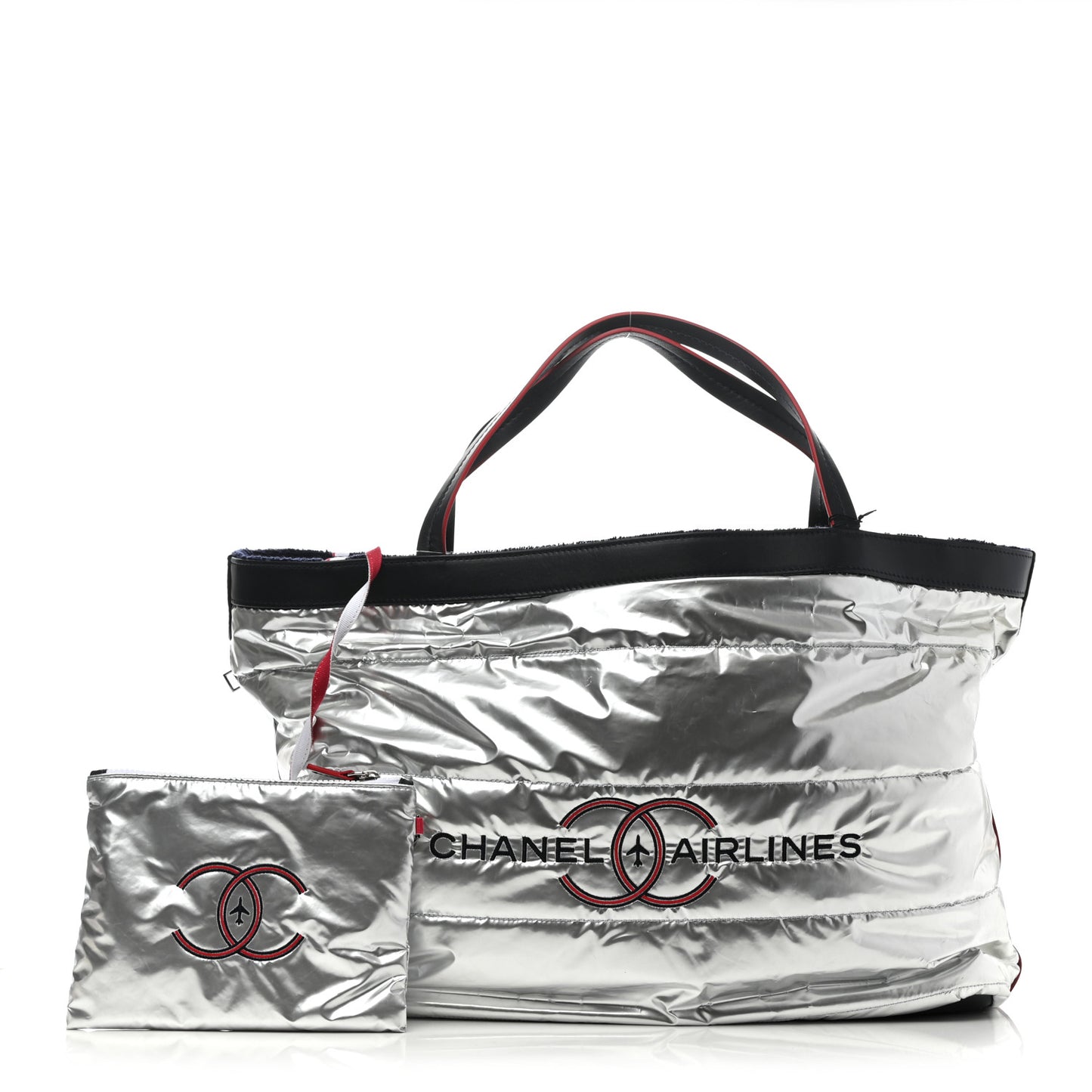 Reversible Chanel Airlines Tote Silver Navy