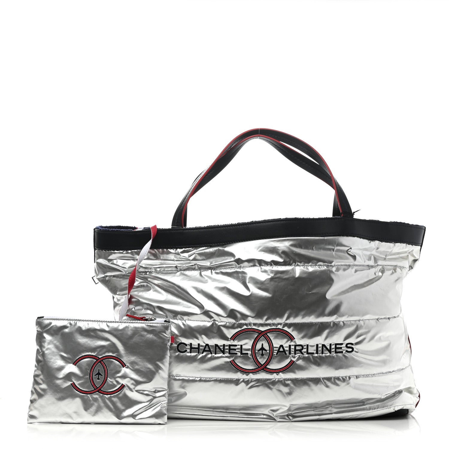 Chanel Reversible Chanel Airlines Tote Silver Navy 1 of 19