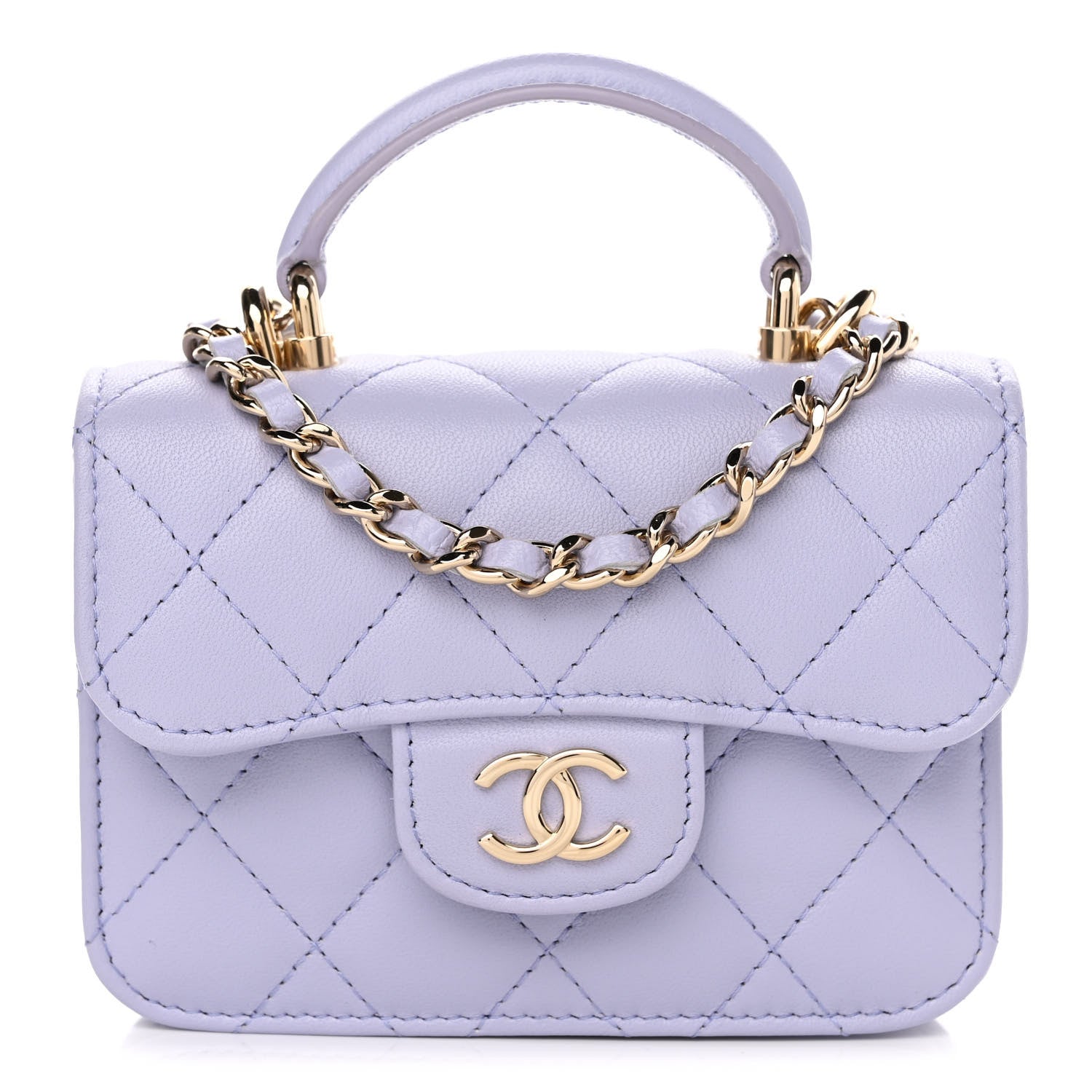 Chanel Lambskin Quilted Top Handle Flap Coin Purse With Chain Light Purple 1 of 11