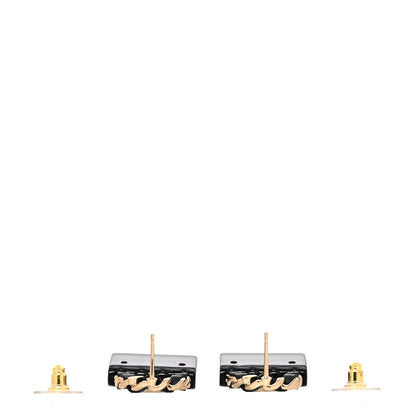 Chanel Metal Resin Lambskin Quilted CC Turnlock Chain Flap Bag Earrings Black Gold 3 of 4