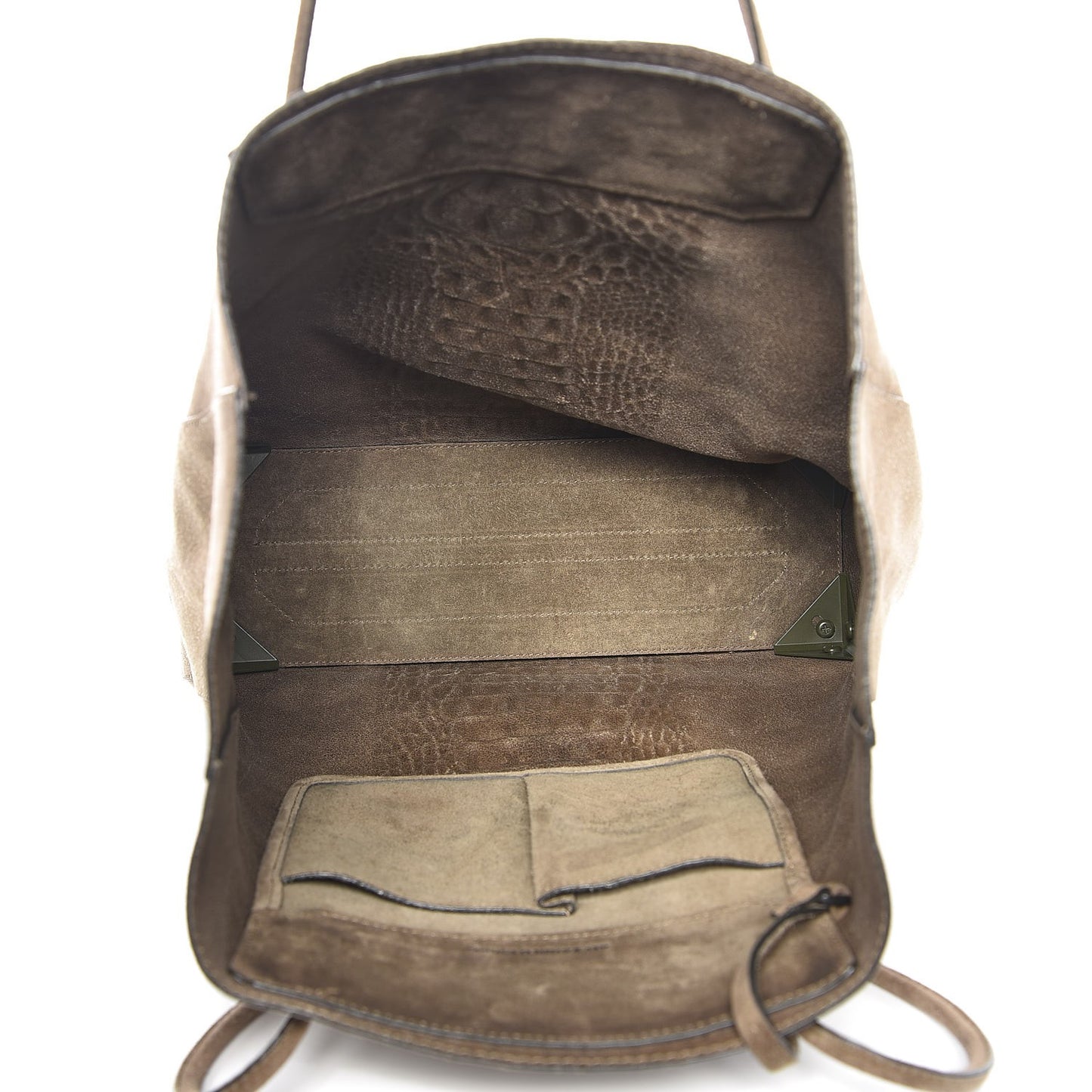 Suede Crocodile Embossed Prisma Skeletal Tote Bag Brown