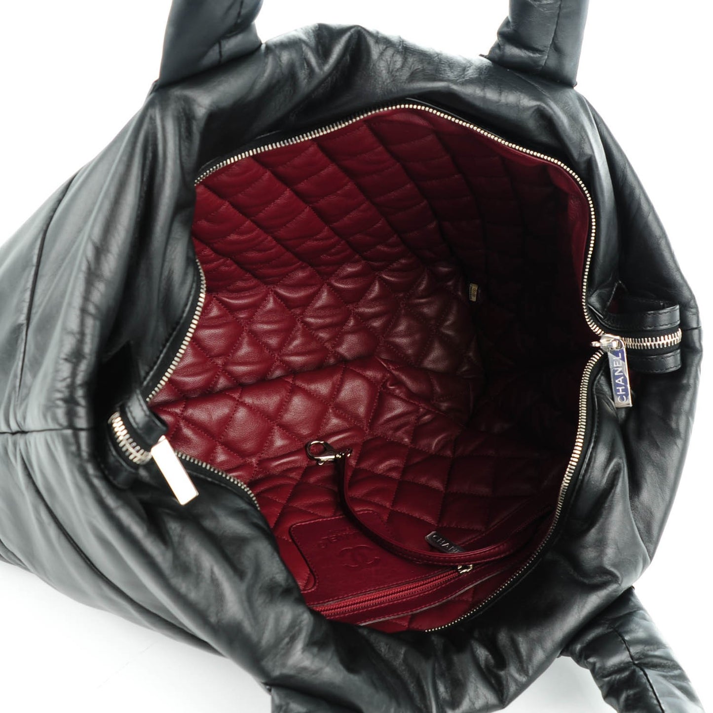Lambskin Quilted Large Coco Cocoon Reversible Tote Black