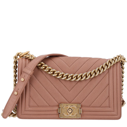 Chanel Caviar Chevron Quilted Medium Boy Flap Dark Beige 1 of 10