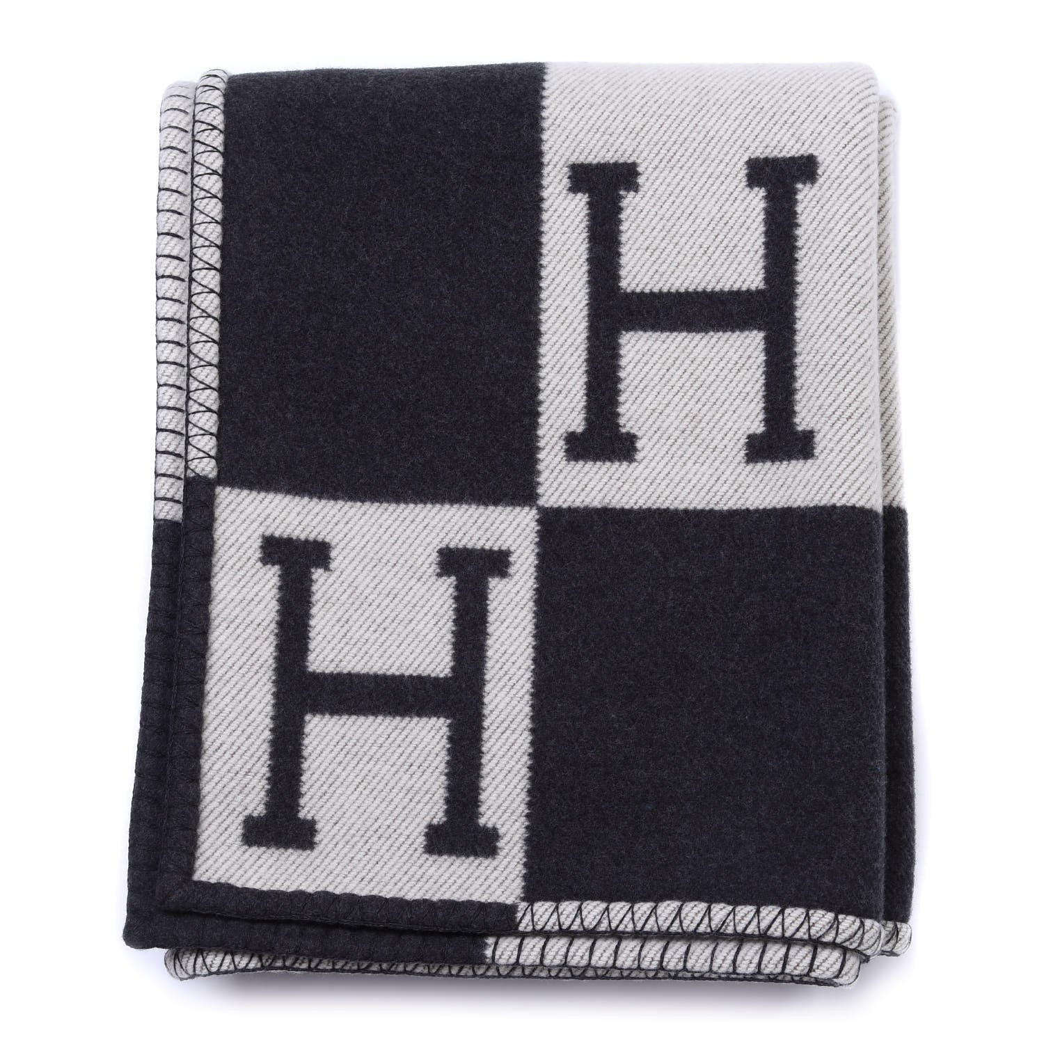 Hermes Wool Cashmere Avalon III Blanket Ecru Black 1 of 3