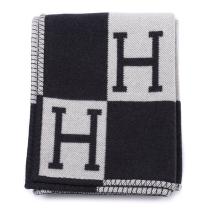 Hermes Wool Cashmere Avalon III Blanket Ecru Black 1 of 3