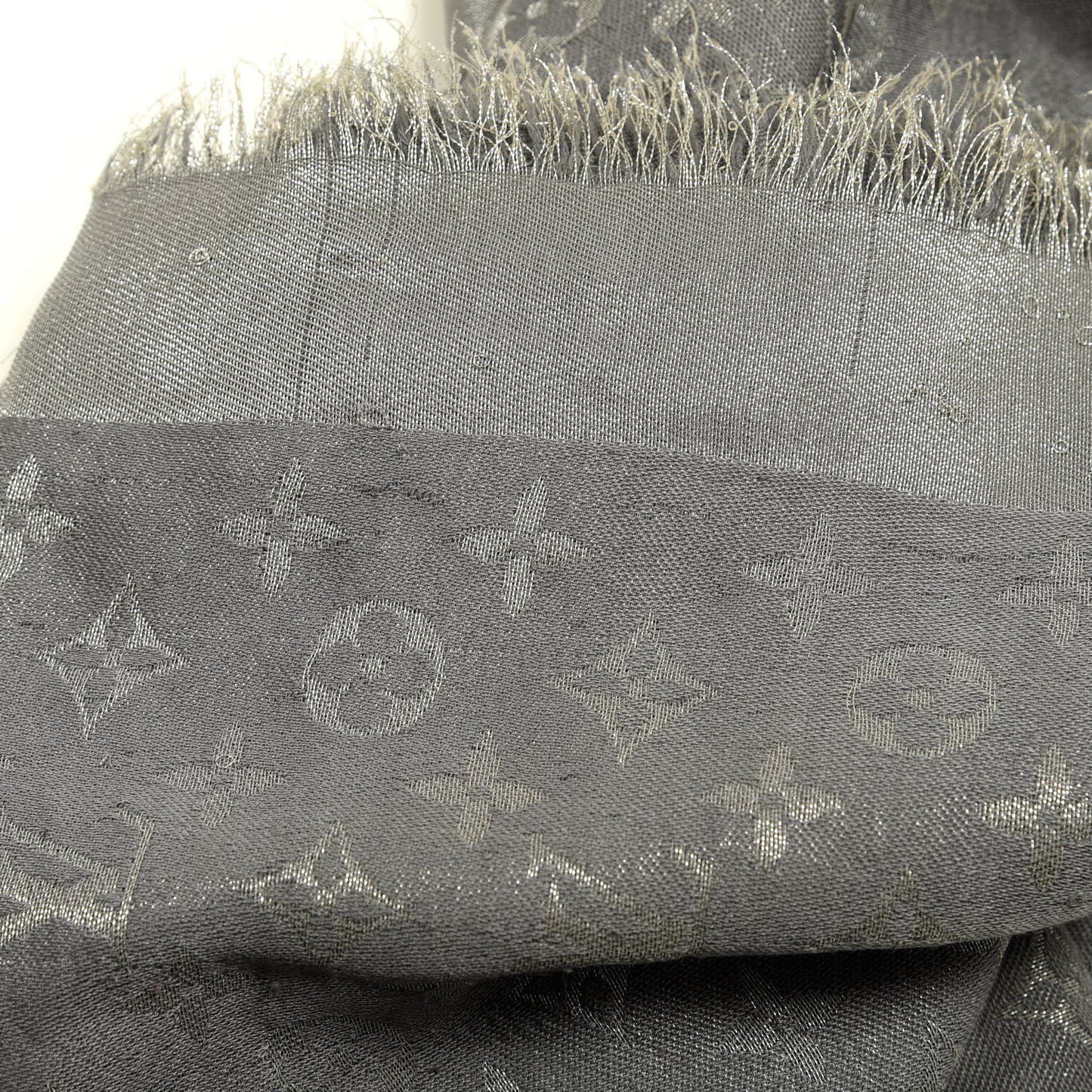 Silk Lurex Wool Monogram Shine Shawl Charcoal Grey