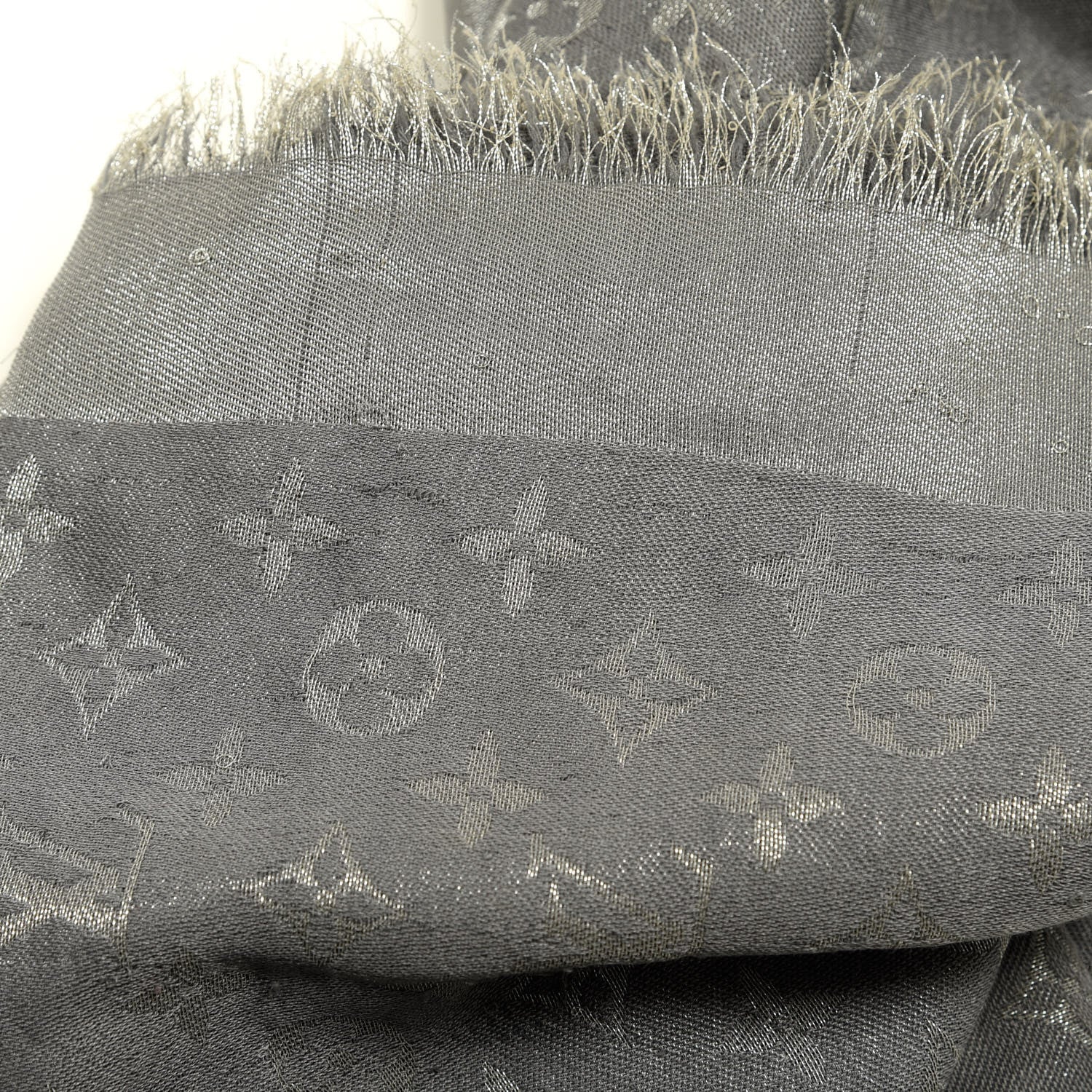 Louis Vuitton Silk Lurex Wool Monogram Shine Shawl Charcoal Grey 4 of 6