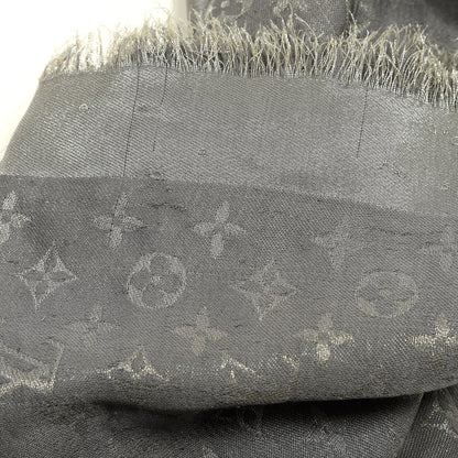Louis Vuitton Silk Lurex Wool Monogram Shine Shawl Charcoal Grey 4 of 6