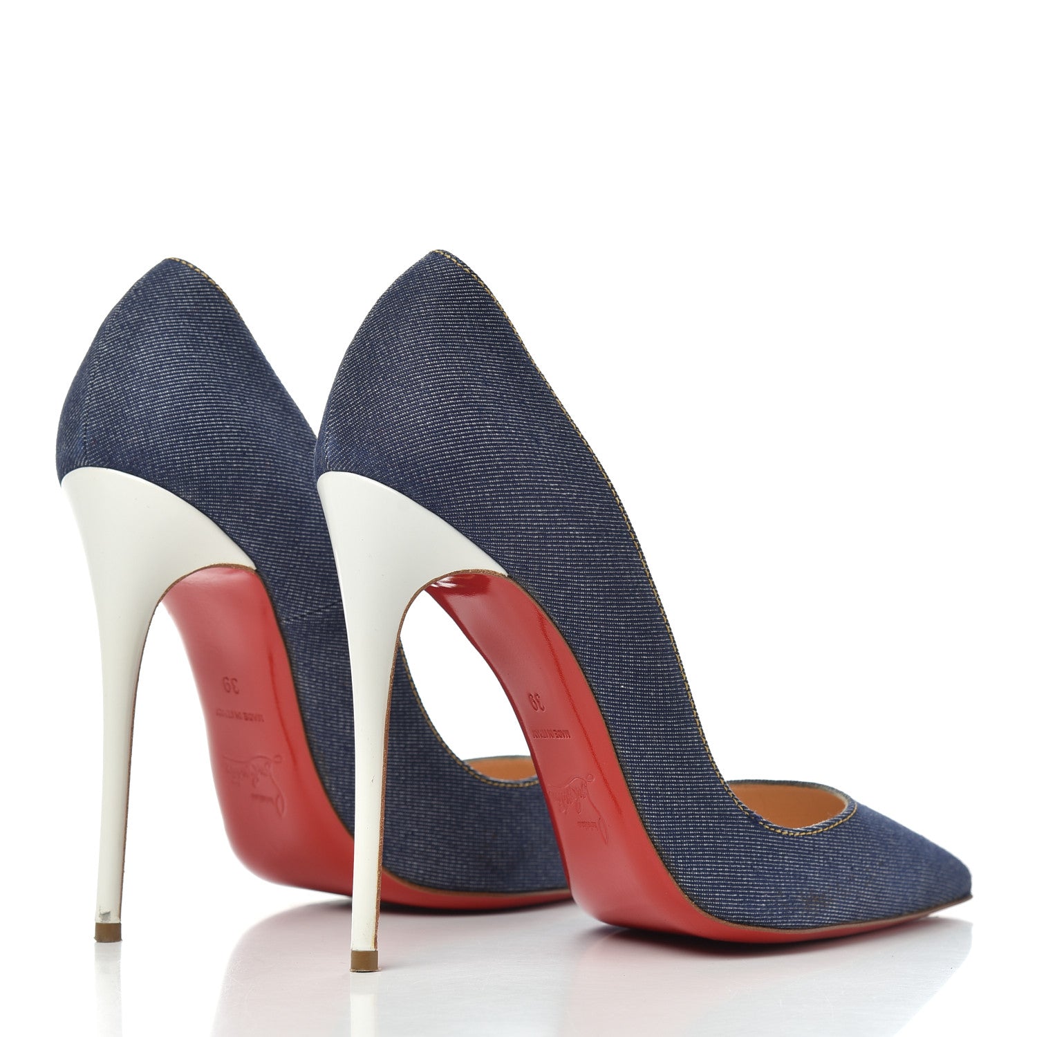 Christian Louboutin Denim Jazz Calf So Kate 120 Pumps 37.5 Blue White 4 of 22