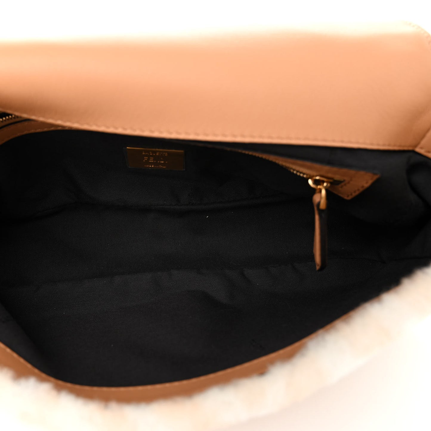 Shearling Vitello Dolce Macro FF 1974 Baguette White Ice Cuoio Miele Scuro
