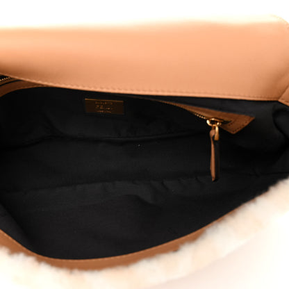 Fendi Shearling Vitello Dolce Macro FF 1974 Baguette White Ice Cuoio Miele Scuro 5 of 9