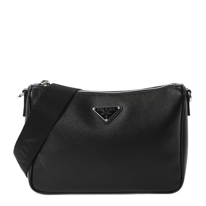 Prada Saffiano Travel Pocket Zippered Shoulder Bag Black 1 of 11
