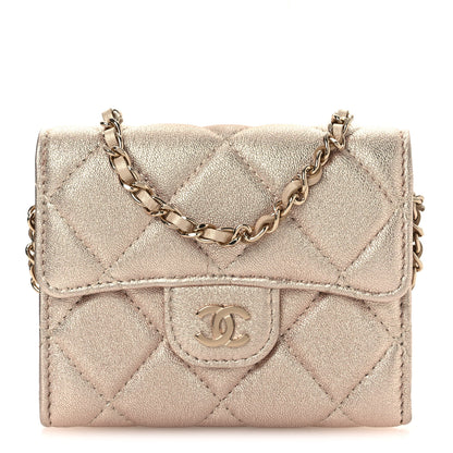 Chanel Metallic Lambskin Quilted Flap Card Holder On Chain Gold 1 of 10