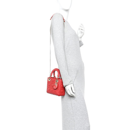 Christian Dior Calfskin Cannage Dioramour Mini Lady Dior Bag Bright Red 2 of 10