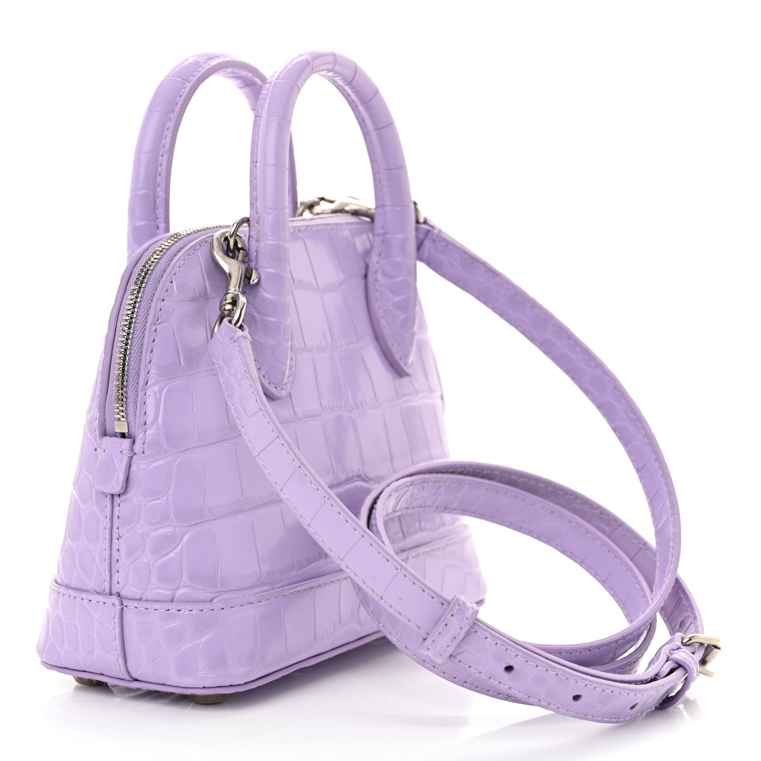 Balenciaga Shiny Calfskin Logo Crocodile Embossed XXS Ville Top Handle Bag Lilac White 3 of 15