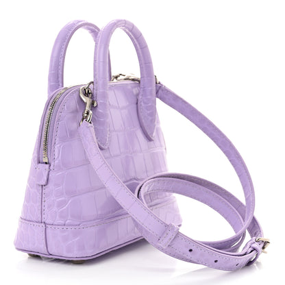 Balenciaga Shiny Calfskin Logo Crocodile Embossed XXS Ville Top Handle Bag Lilac White 3 of 15