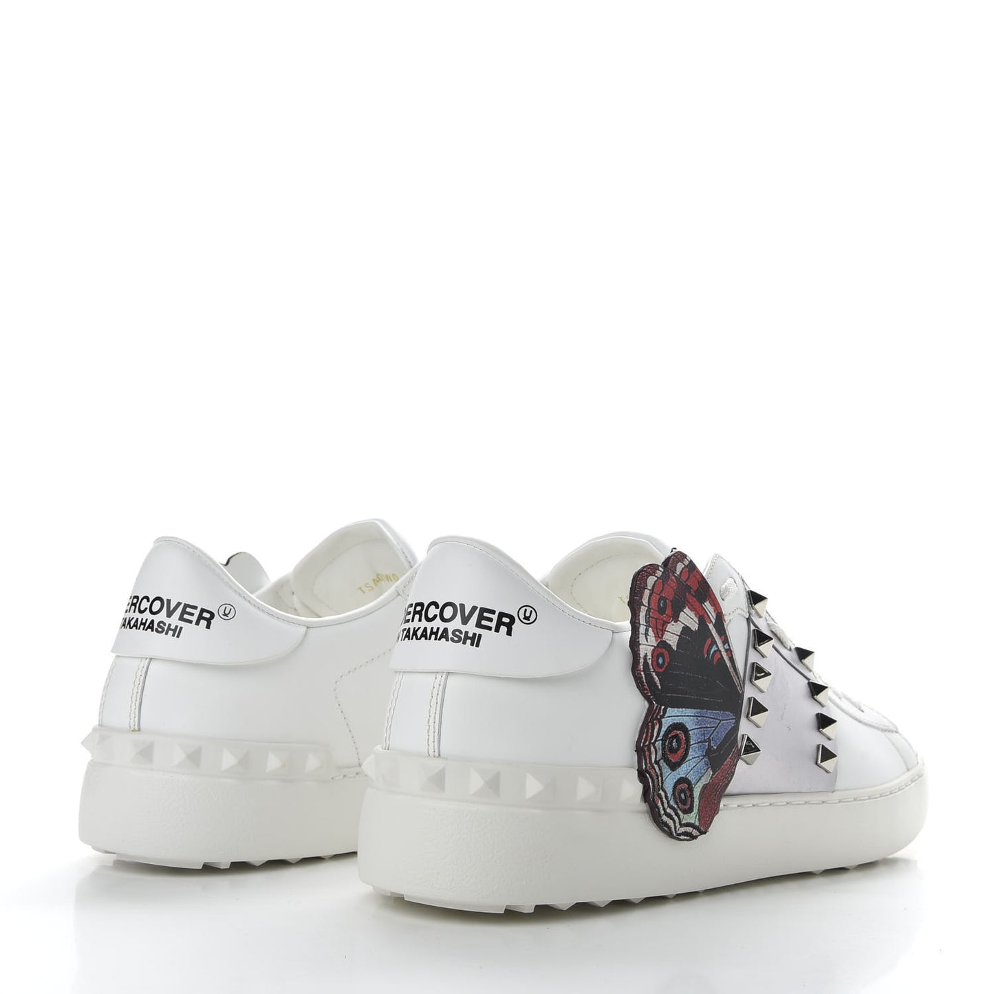 X UNDERCOVER Calfskin Butterfly Womens Rockstud Untitled Open Sneakers 39 White Silver