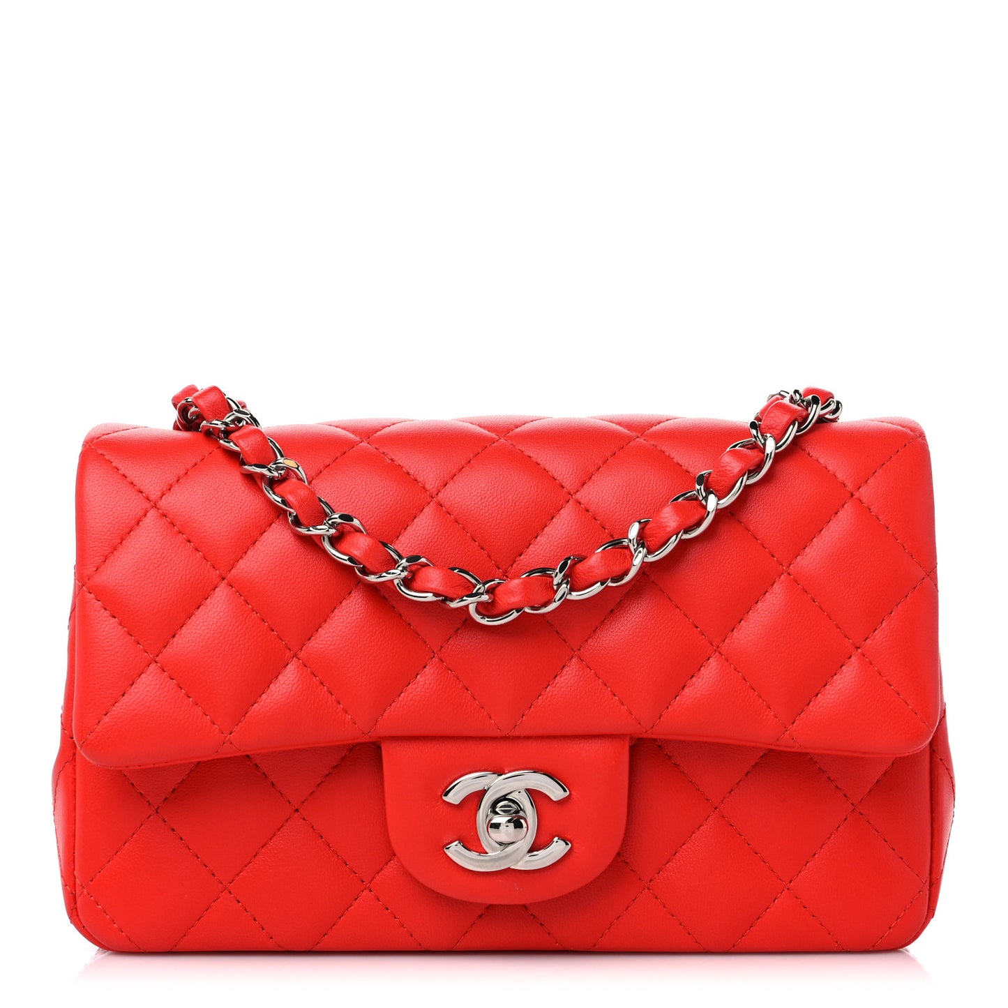Lambskin Quilted Mini Rectangular Flap Red