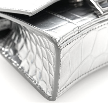 Balenciaga Metallic Calfskin Crocodile Embossed Hourglass Top Handle Bag Mini Silver 8 of 9