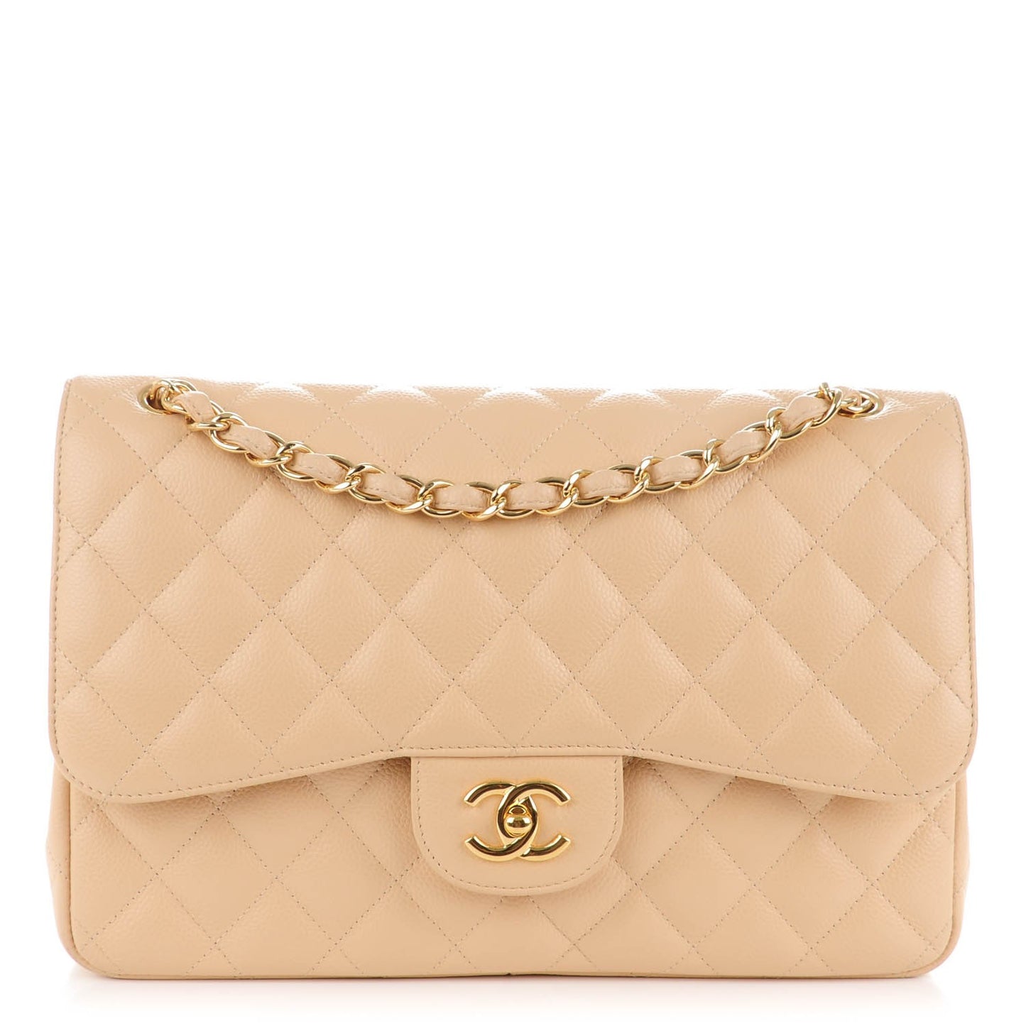 Caviar Quilted Jumbo Double Flap Beige Clair