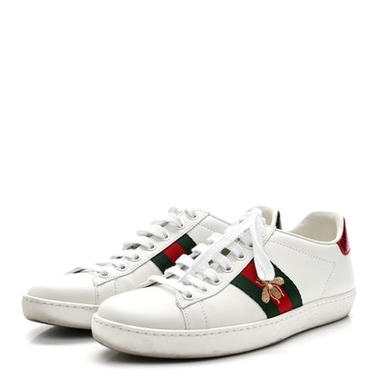 Gucci Calfskin Ayers Bee Embroidered Womens Ace Sneakers 36 White Green 4 of 10