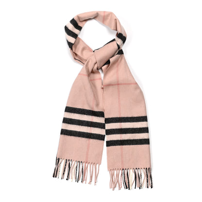 Burberry Cashmere Giant Heritage Check Fringe Scarf Ash Rose 1 of 3