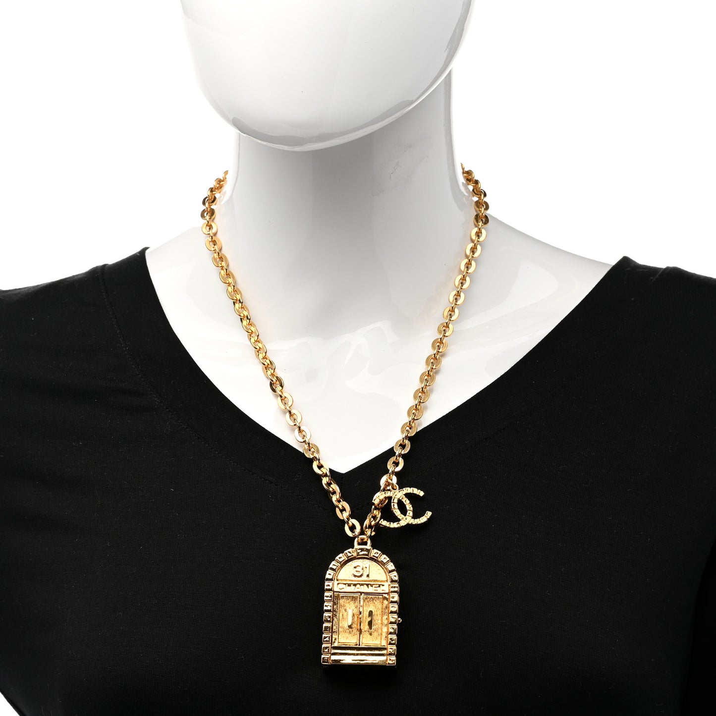 Metal 31 Rue Cambon Door Long Necklace Gold