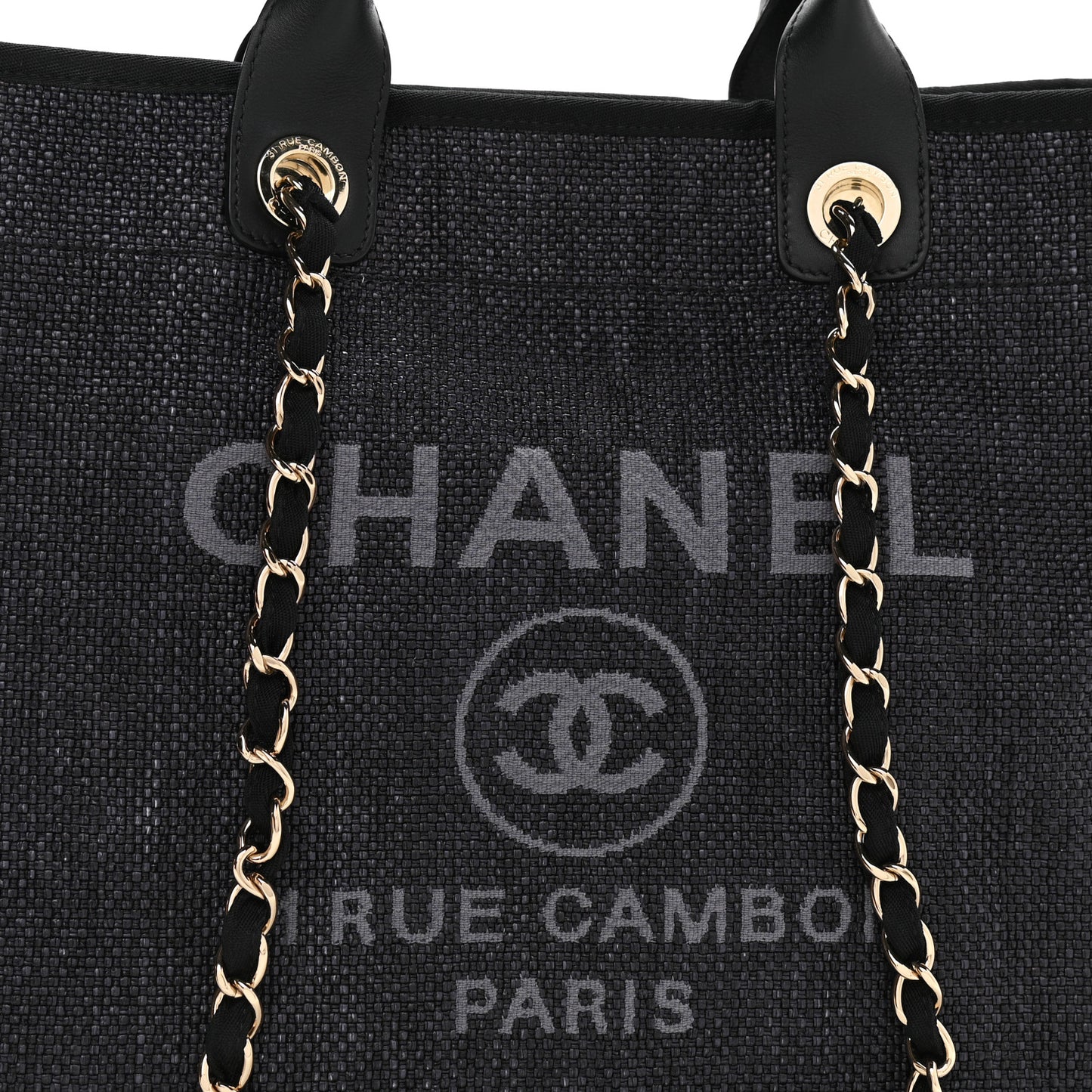 Woven Straw Raffia Medium Deauville Tote Black