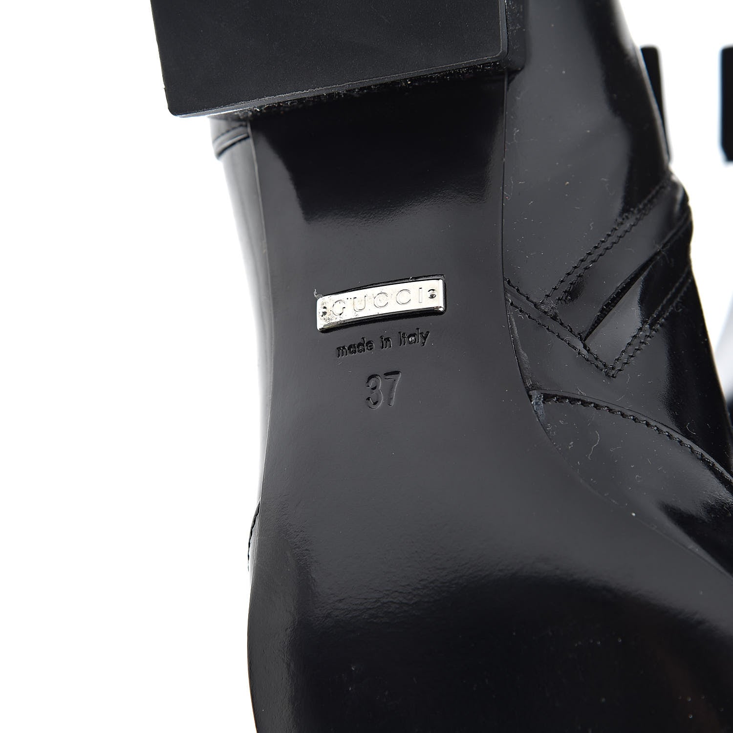 Gucci Patent Calfskin Womens Lilian Horsebit Ankle Boots 37 Black 7 of 11