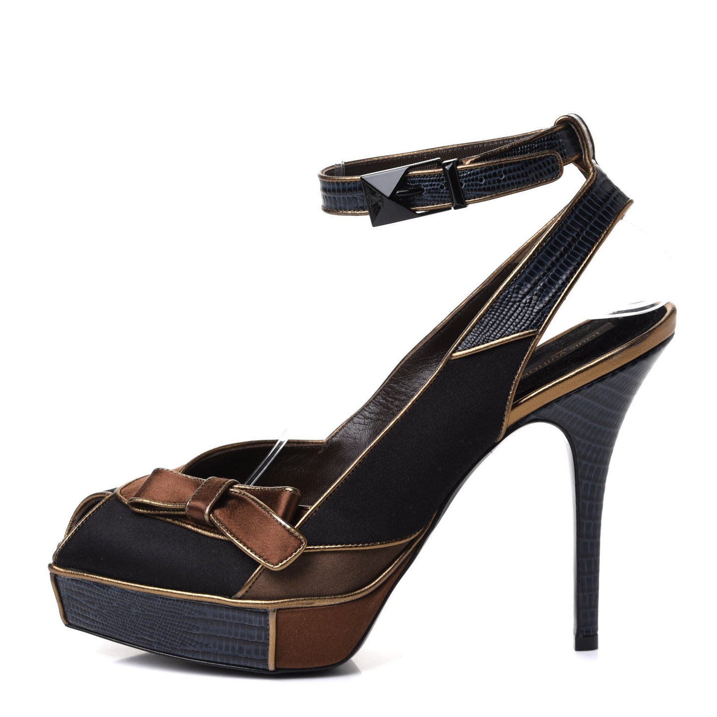 Lizard Suede Satin Sugar Platform Slingbacks 39 Black Brown