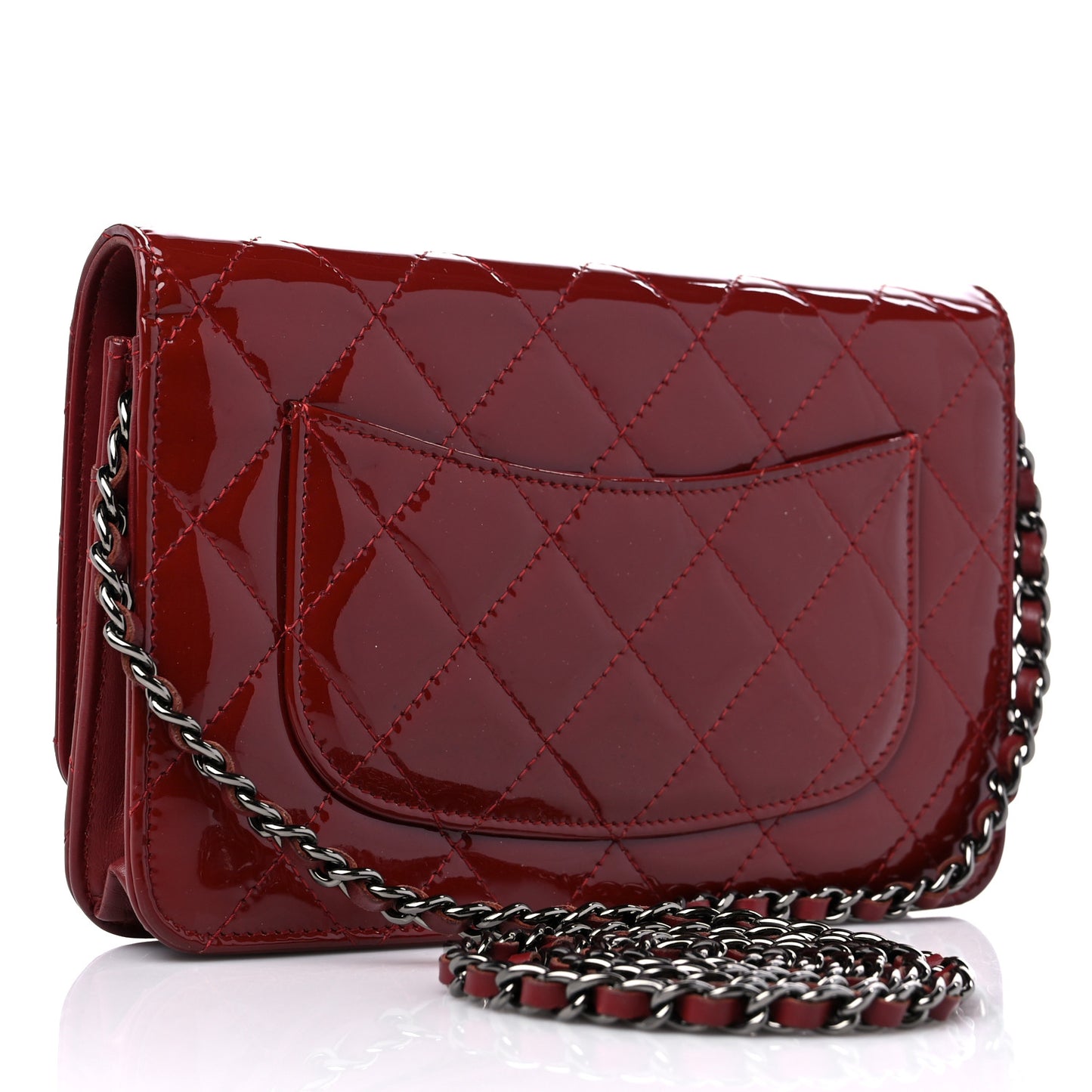 Patent Quilted Wallet On Chain WOC Red