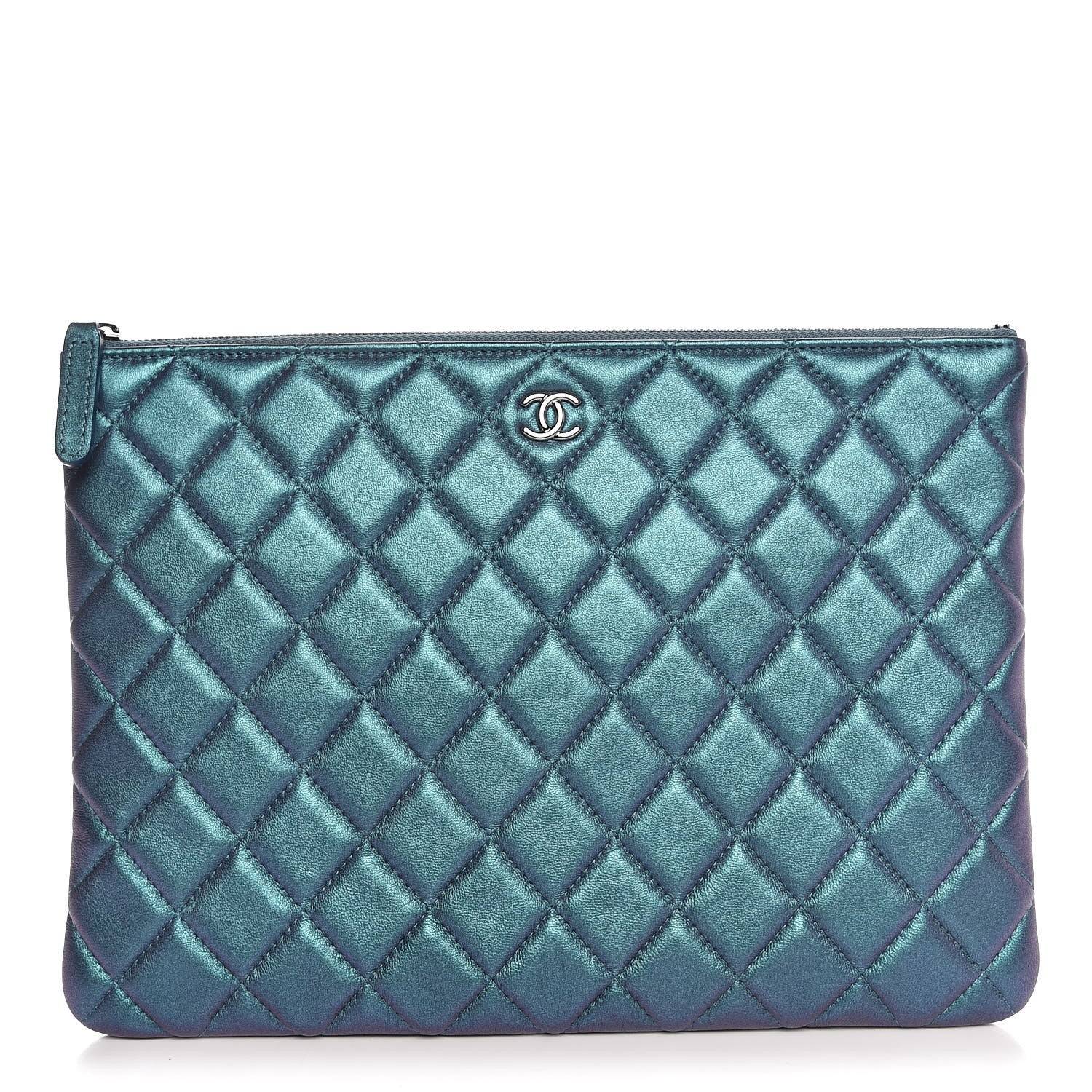 Chanel Iridescent Lambskin Quilted Medium Cosmetic Case Turquoise 1 of 7