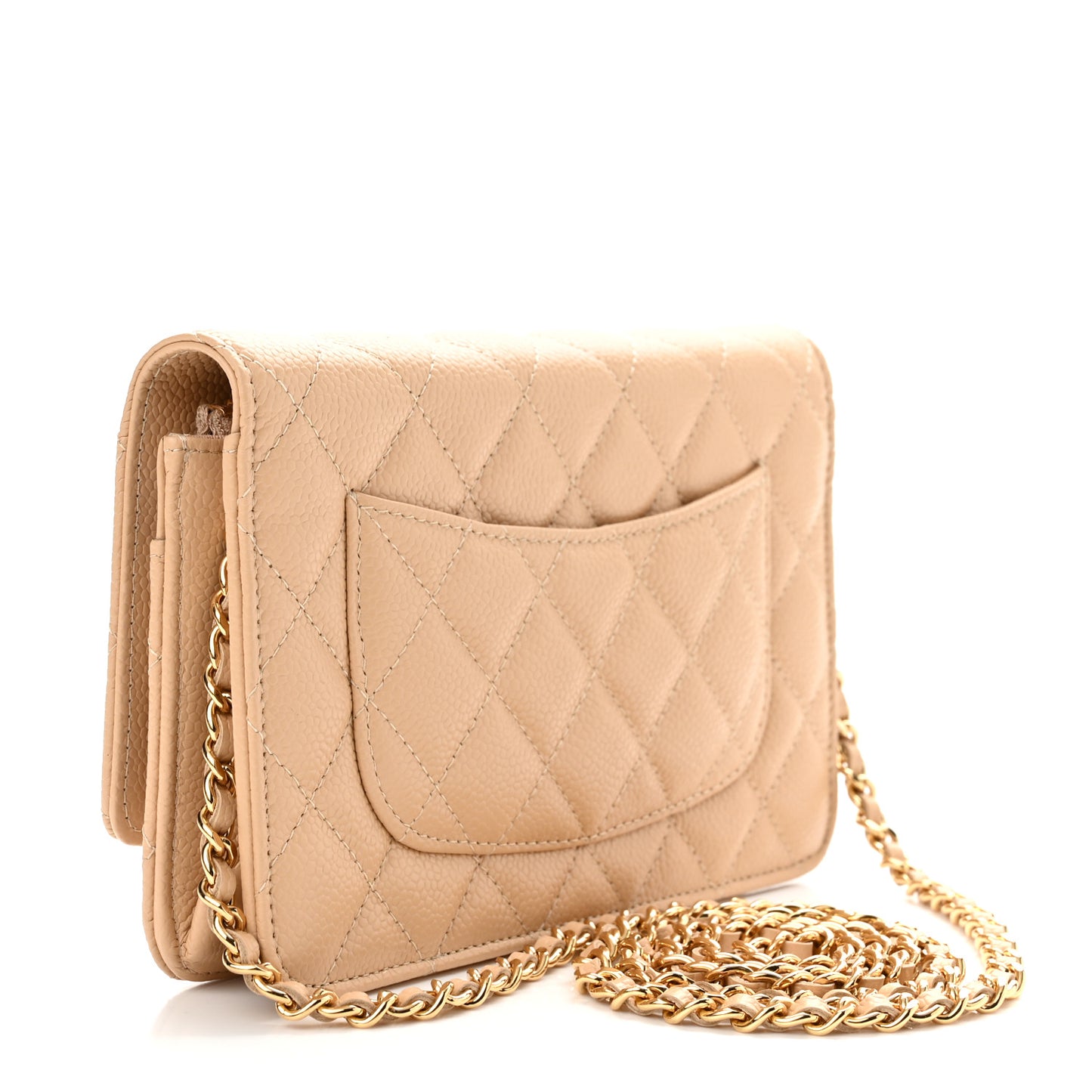 Caviar Quilted Wallet On Chain WOC Beige