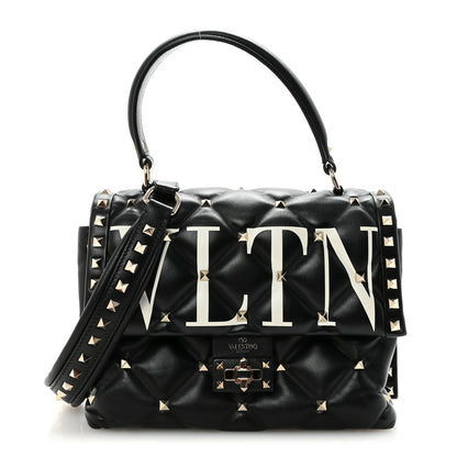 Valentino Garavani Lambskin VLTN Print Candystud Top Handle Bag Black 1 of 9