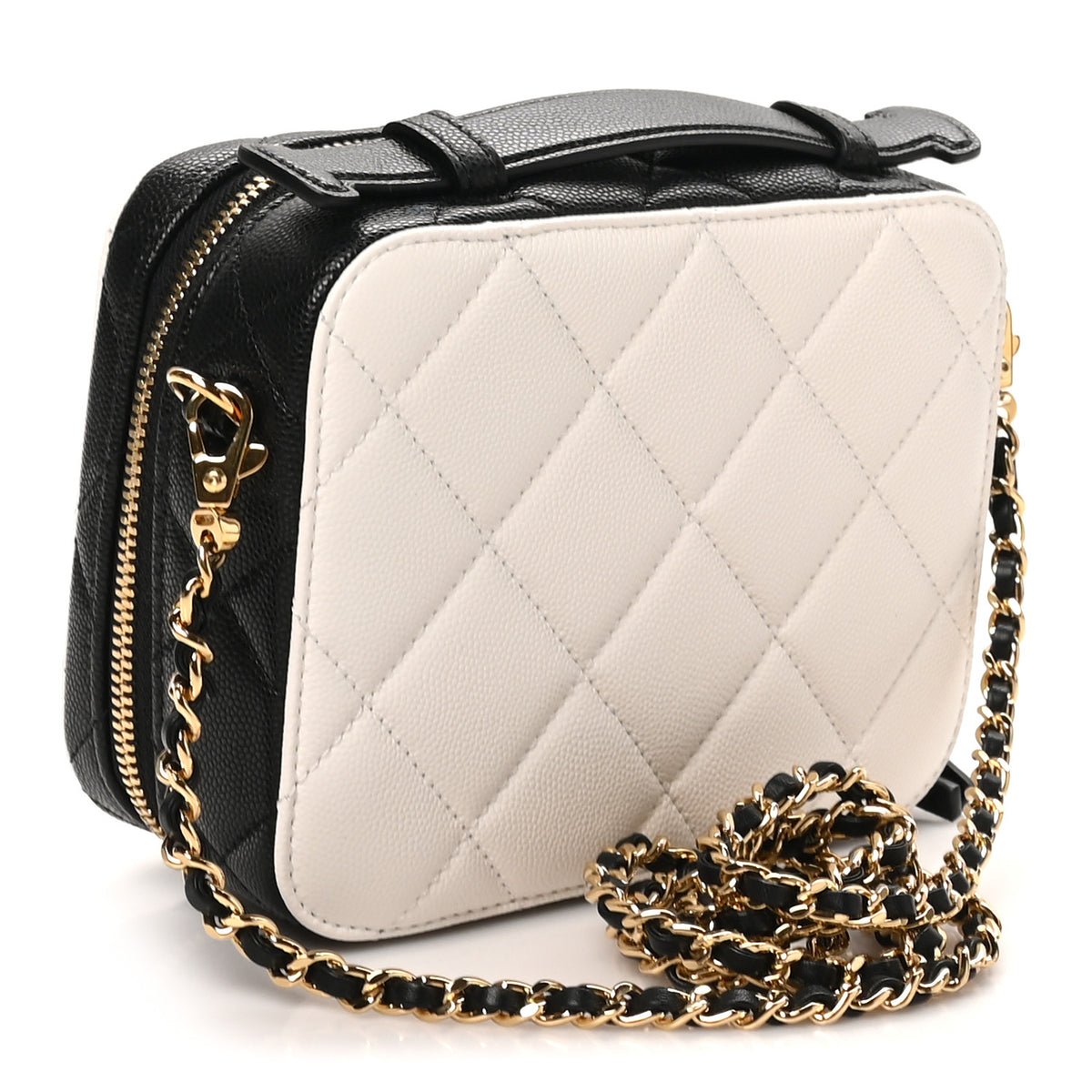 Chanel Caviar Quilted Small CC Filigree Vanity Case White Black 3 of 10